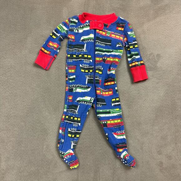 Hanna Andersson Newborn Baby Boy Blue Train Zip Up Footie Sleeper PJs Pajamas - Picture 1 of 5
